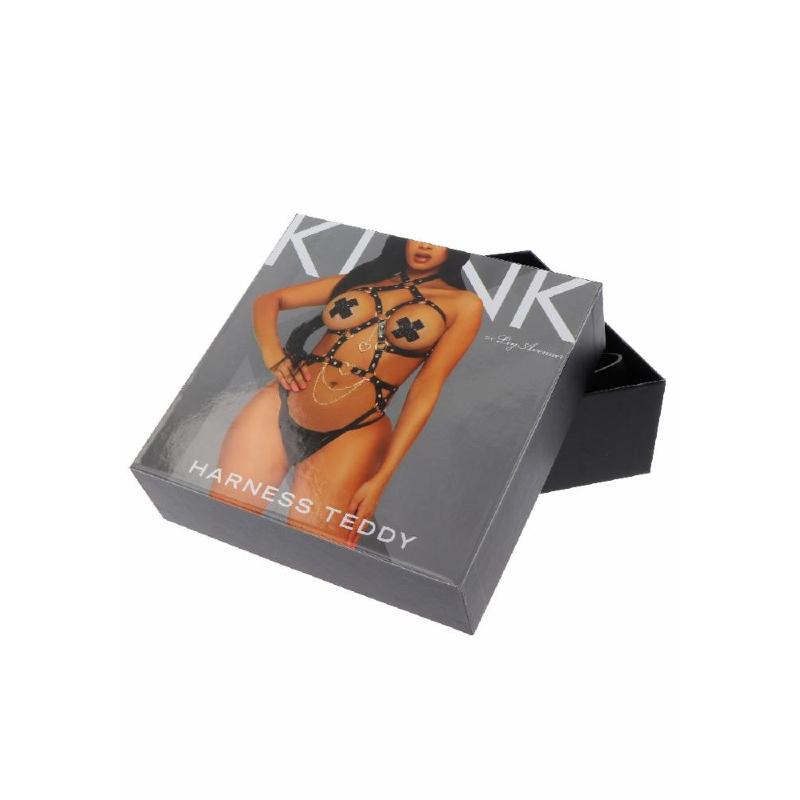 Портупея-тедді з екошкіри Leg Avenue Heart ring harness teddy L, Black, підвіска-сердечко, ланцюги