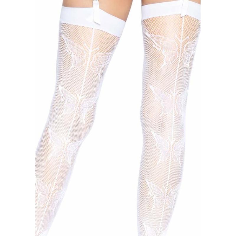Панчохи-сітка зі швом ззаду Leg Avenue Butterfly back seam thigh highs One size White
