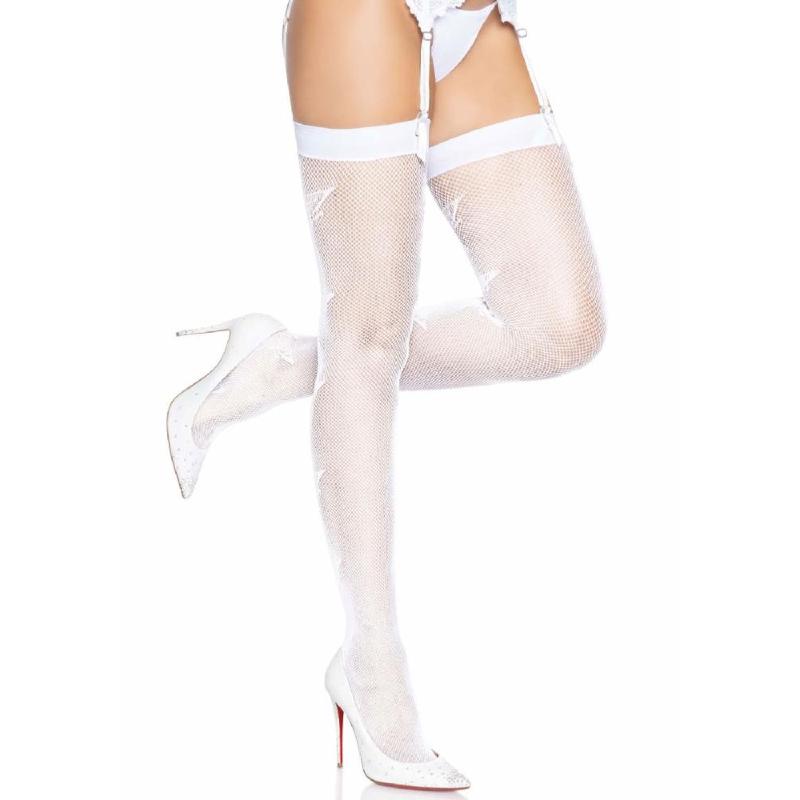 Панчохи-сітка зі швом ззаду Leg Avenue Butterfly back seam thigh highs One size White