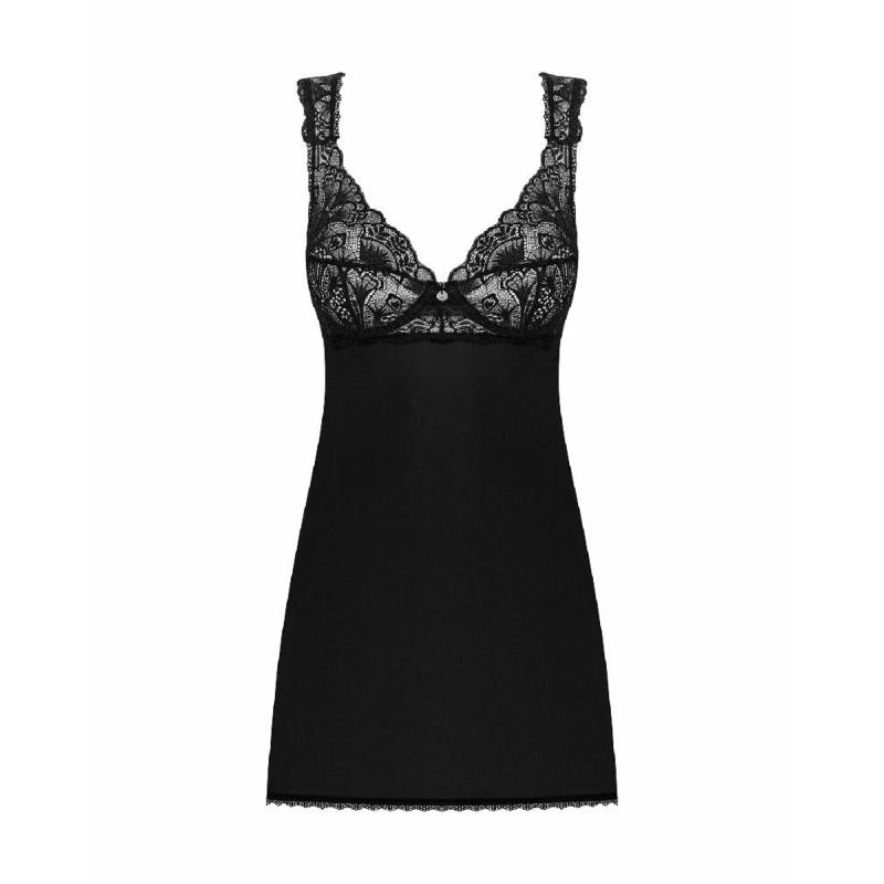 Сорочка бебі-дол з мереживом на грудях Obsessive Donna Dream babydoll M/L Black, стрінги
