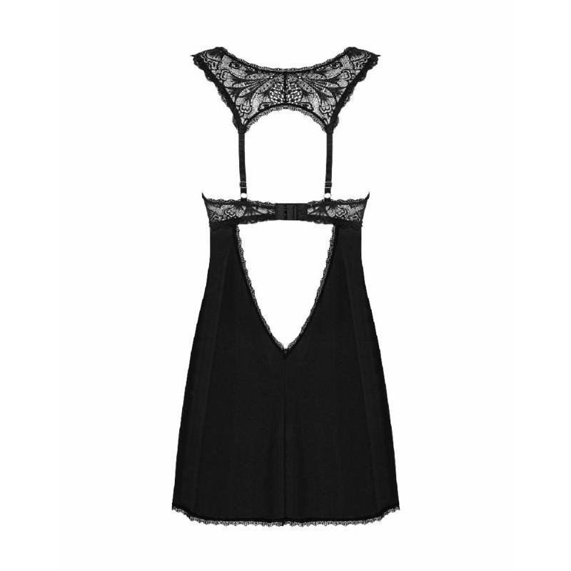 Сорочка бебі-дол з мереживом на грудях Obsessive Donna Dream babydoll XL/2XL Black, стрінги