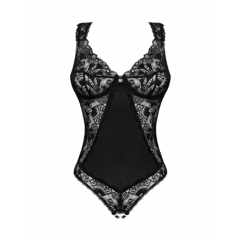 Мереживне боді Obsessive Donna Dream crotchless teddy XL/2XL Black, відкритий доступ