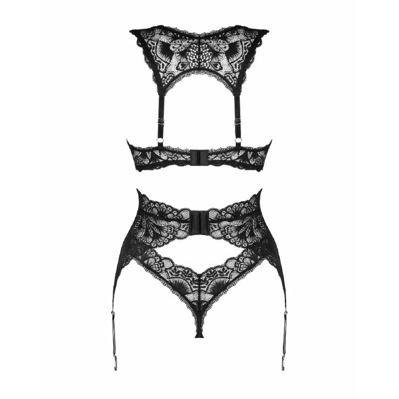 Комплект білизни Obsessive Donna Dream 3-pcs set M/L Black, бюстгальтер, стрінги, пояс для панчіх
