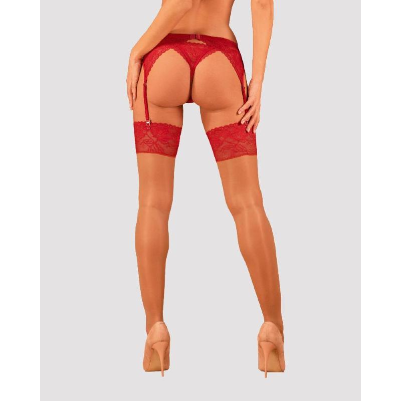 Панчохи під пояс із широким мереживом Obsessive Lacelove stockings XS/S