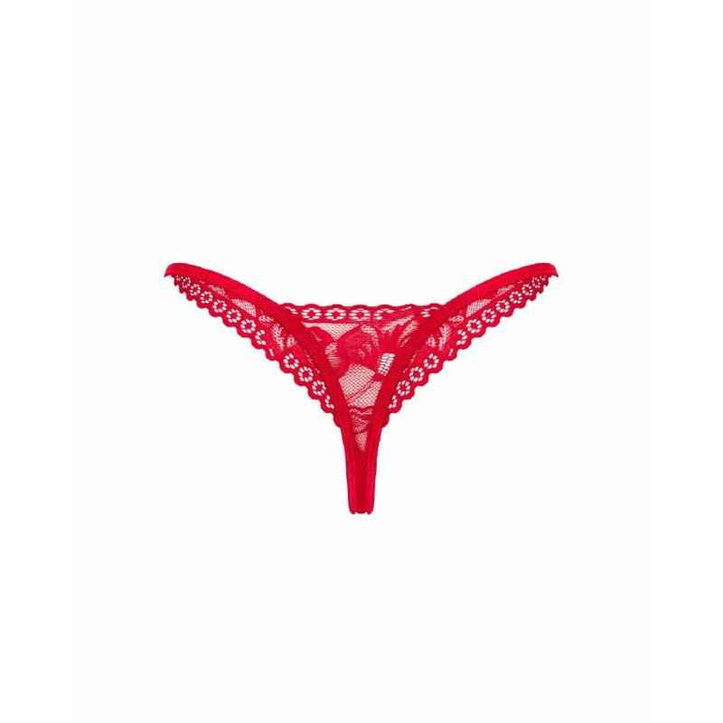 Мереживні стрінги Obsessive Lacelove thong XL/2XL Red, низька посадка