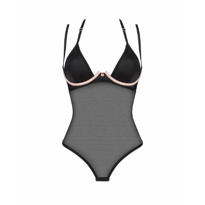 Прозоре боді Obsessive Selinne teddy XS/S Black, дрібна сітка, подвійні бретелі