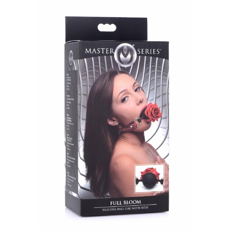Кляп з трояндою Master Series: Eye-Catching Ball Gag With Rose, чорно-червоний