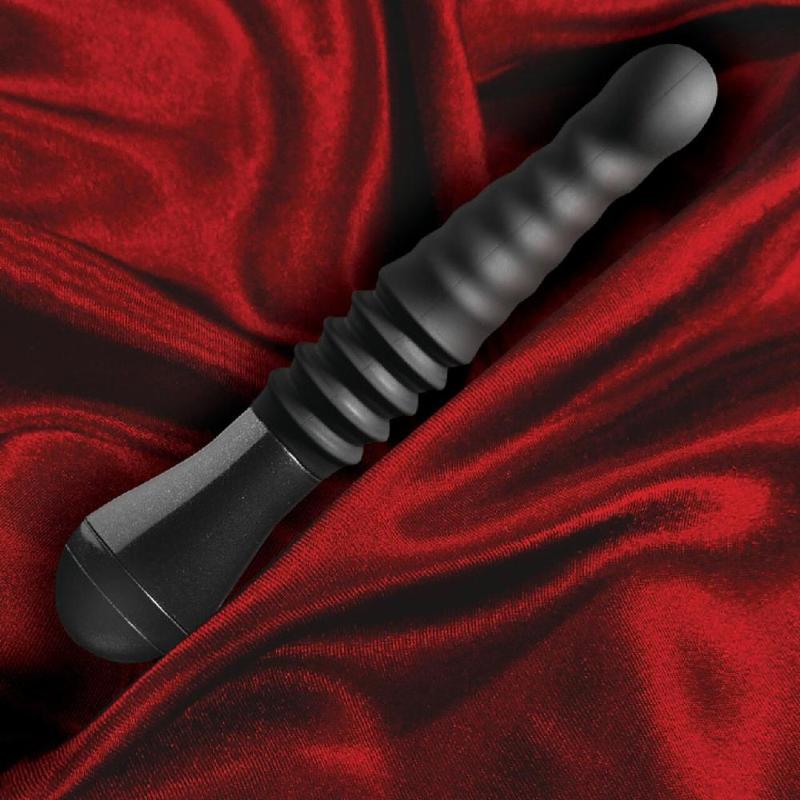 Пульсатор Blush Temptasia – Lazarus Thrusting Dildo – Black, ребристий стовбур, 3 швидкості