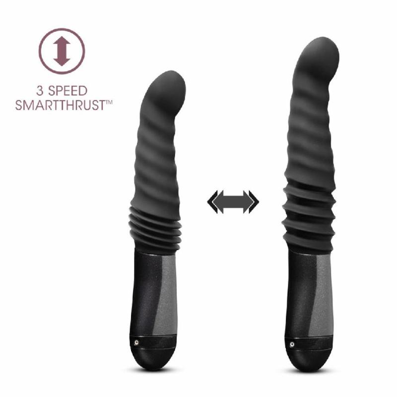 Пульсатор Blush Temptasia – Lazarus Thrusting Dildo – Black, ребристий стовбур, 3 швидкості