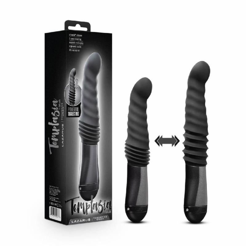 Пульсатор Blush Temptasia – Lazarus Thrusting Dildo – Black, ребристий стовбур, 3 швидкості