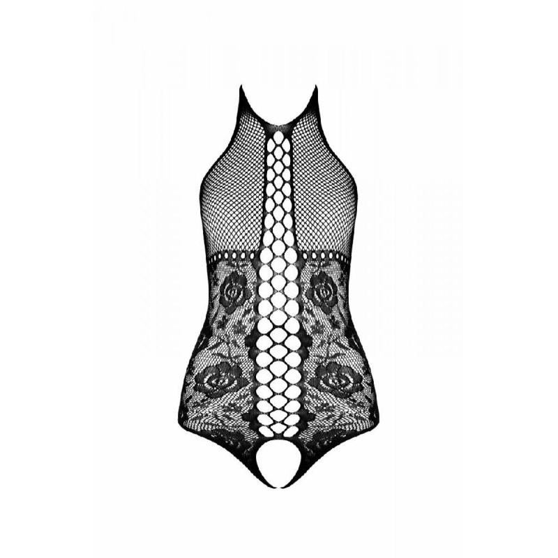 Бодістокінг з імітацією корсетної шнурівки Passion BS094 One Size, black, квітковий візерунок, з дос