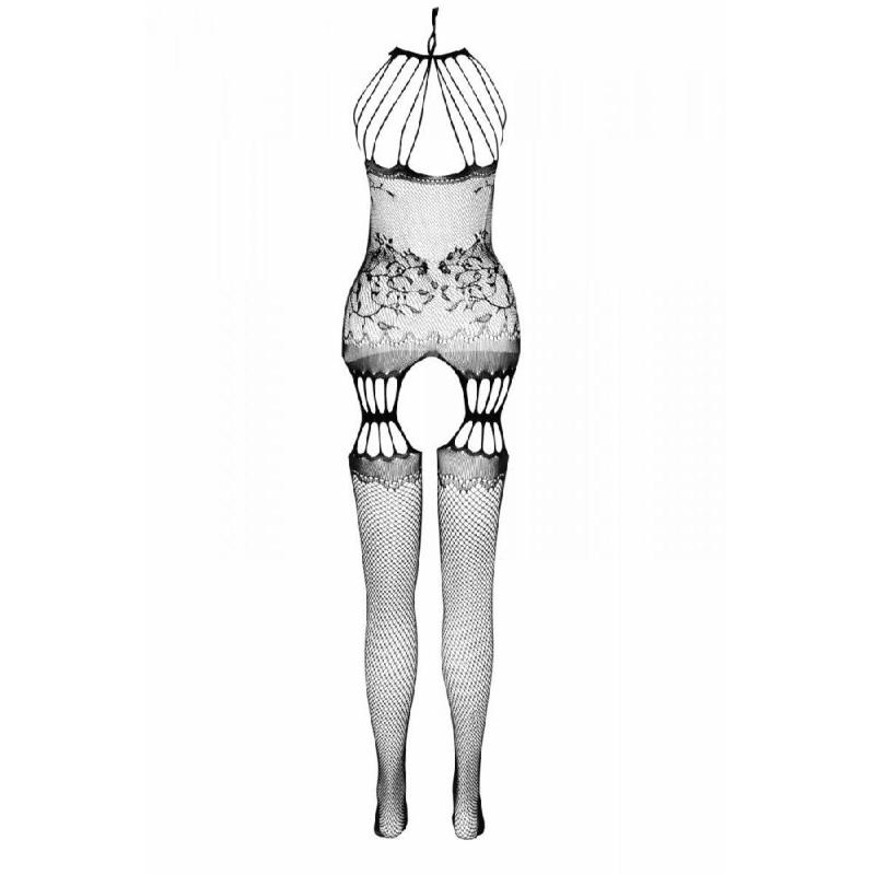 Бодістокінг з безліччю бретелей Passion BS095 One Size, black, імітація пояса та панчіх, з доступом