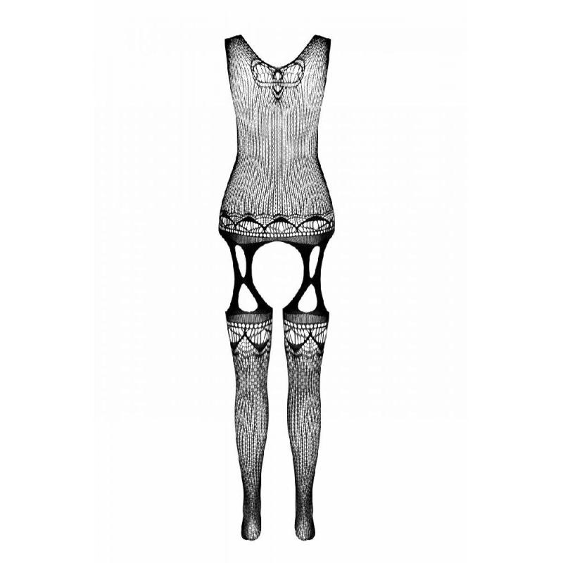 Бодістокінг з плетінням на грудях Passion BS099 One Size, black, відкритий доступ,імітація підв’язок