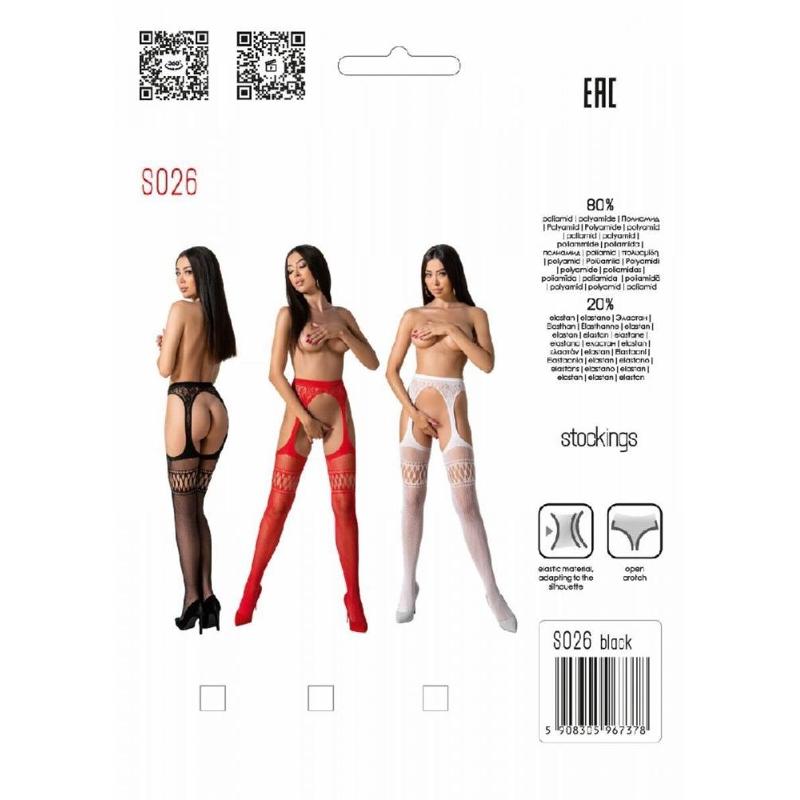 Еротичні колготки-бодістокінг зі шнурівкою на стегнах Passion S026 One Size, black, з доступом