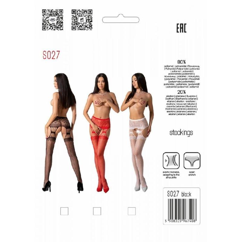 Еротичні колготки-бодістокінг з ажурним поясом Passion S027 One Size, black, відкритий доступ