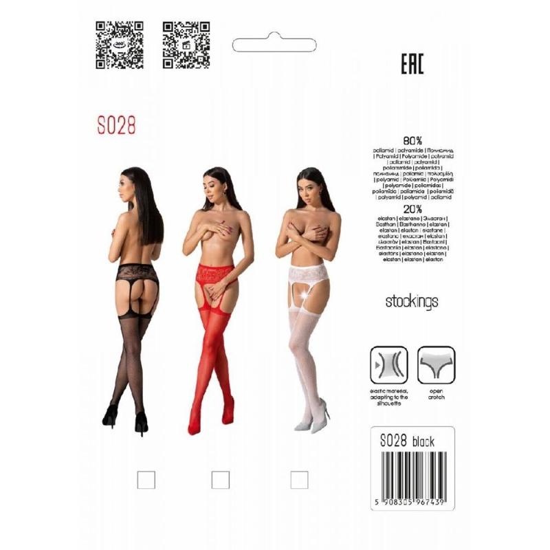 Еротичні колготки-бодістокінг з тонкими підв’язками Passion S028 One Size, red, відкритий доступ
