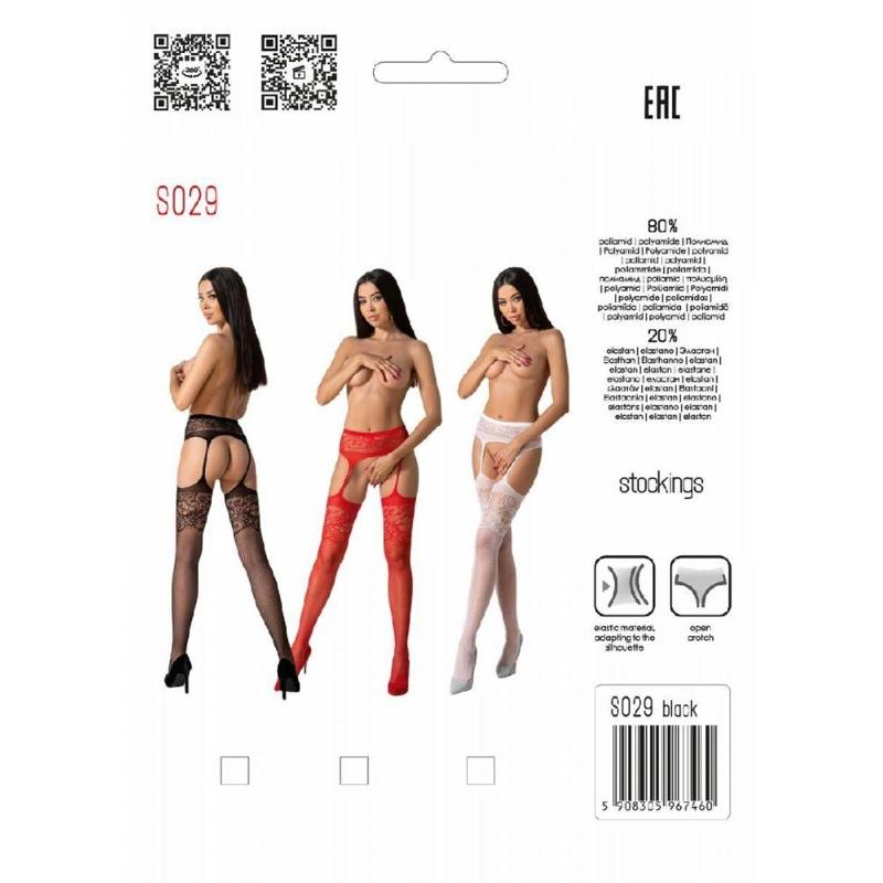 Еротичні ажурні колготки-бодістокінг Passion S029 One Size, red, пояс та панчохи, з доступом