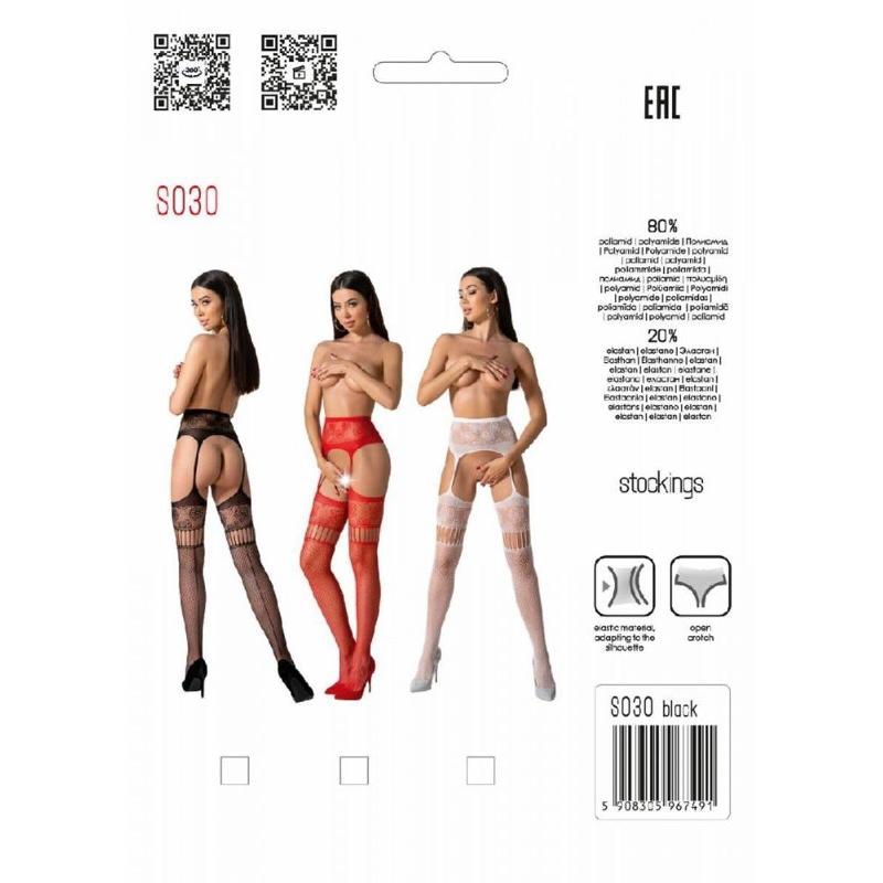 Еротичні колготки-бодістокінг з плетінням на стегнах Passion S030 One Size, red, квітковий візерунок