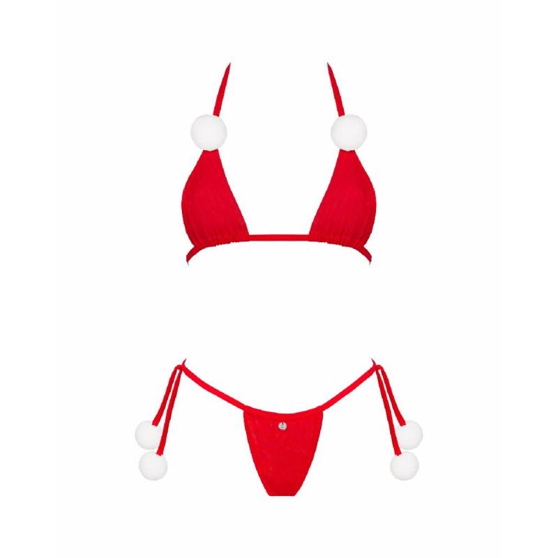 Новорічний комплект білизни з помпонами Obsessive Bobble Girl, червоний