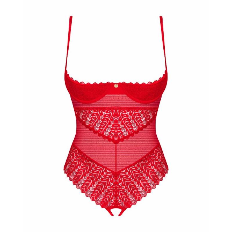 Боді з доступом Obsessive Ingridia crotchless teddy XS/S, червоне, відкриті груди