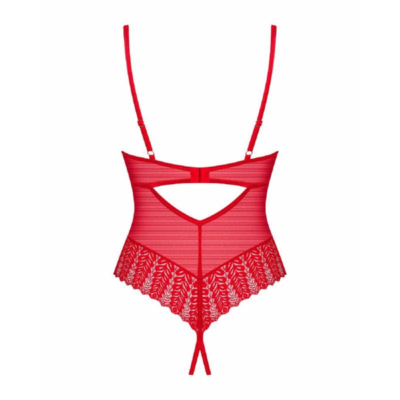 Боді з доступом Obsessive Ingridia crotchless teddy XL/2XL, червоне, відкриті груди