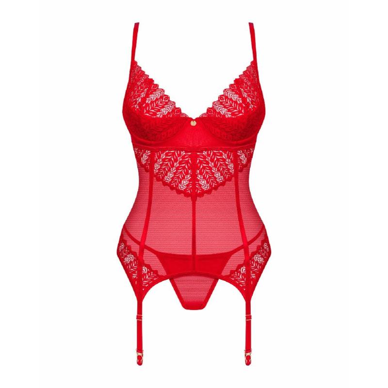 Комплект корсет та стрінги Obsessive Ingridia corset & thong XS/S, червоний