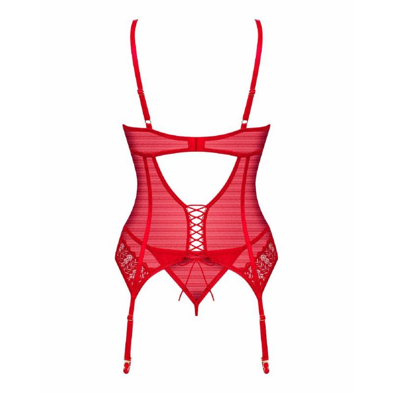 Комплект корсет та стрінги Obsessive Ingridia corset & thong XS/S, червоний