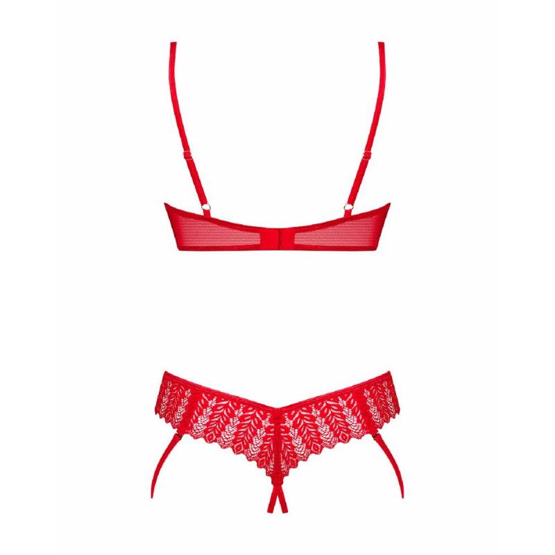 Комплект Obsessive Ingridia 2-pcs crotchless set XL/2XL, червоний, з доступом, відкриті груди