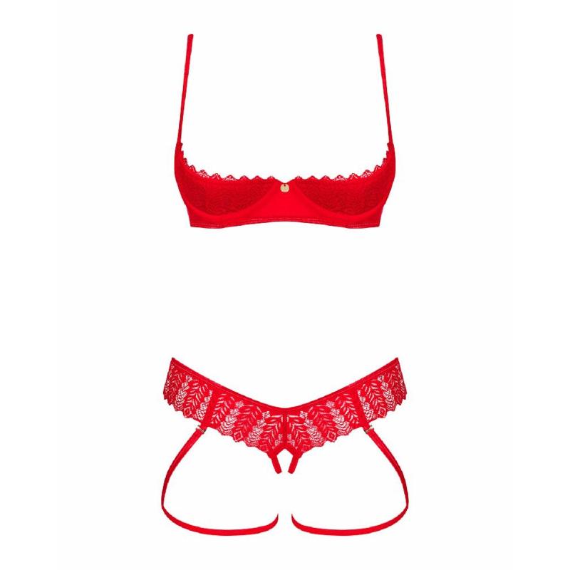 Комплект Obsessive Ingridia 2-pcs crotchless set XL/2XL, червоний, з доступом, відкриті груди
