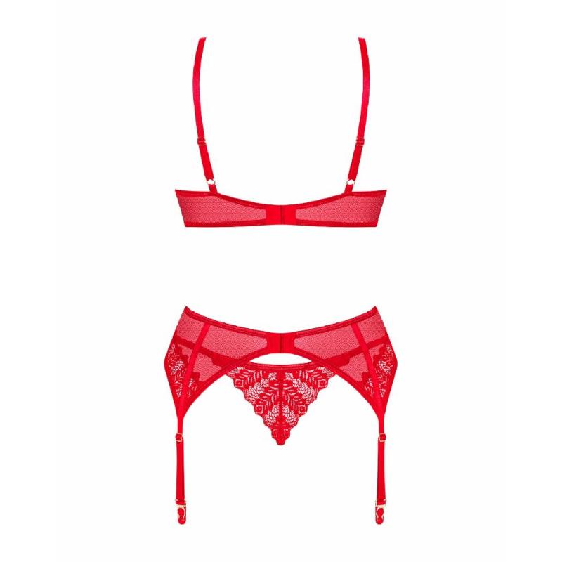 Комплект Obsessive Ingridia 3-pcs set XL/2XL, червоний, бюстгальтер, стрінги, пояс