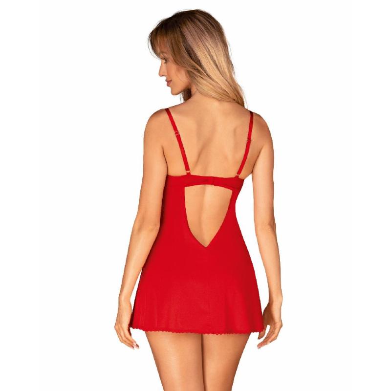 Пеньюар Obsessive Ingridia chemise & thong XS/S, червоний, сорочка, стрінги