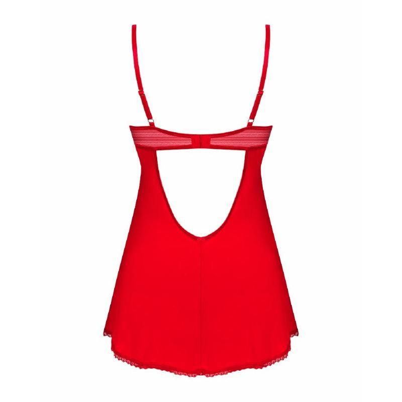 Пеньюар Obsessive Ingridia chemise & thong XS/S, червоний, сорочка, стрінги