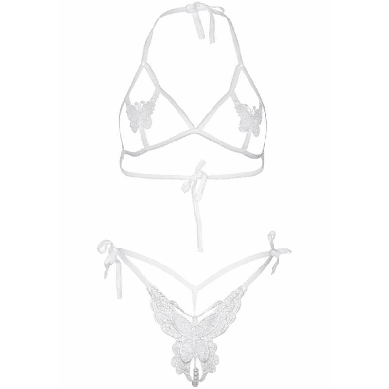 Еротичний комплект з відкритою чашкою Leg Avenue Open cup bra and pearl panty One Size White