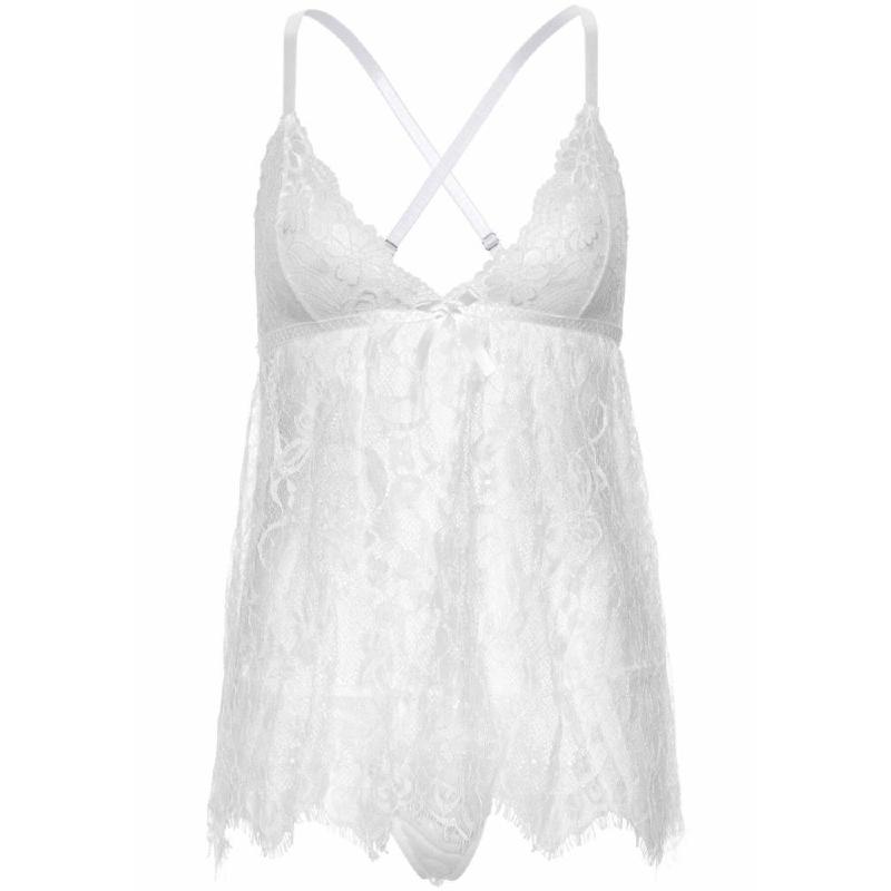 Сорочка бебі-дол Leg Avenue Floral lace babydoll & string White M, стрінги