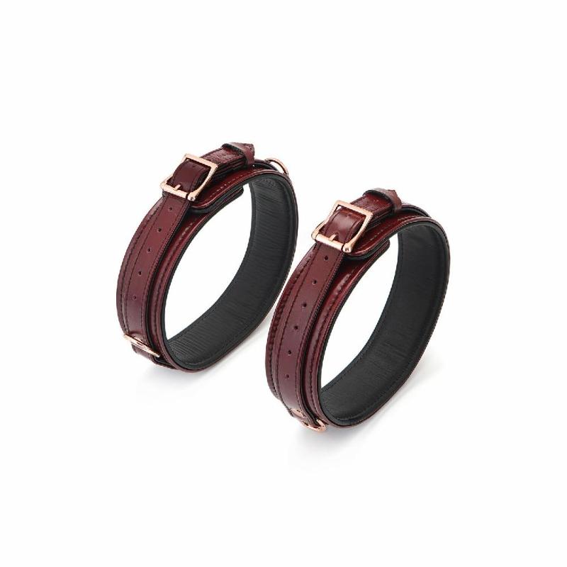 Фіксатори для стегон Liebe Seele Wine Red Thigh Cuffs L Size, натуральна шкіра
