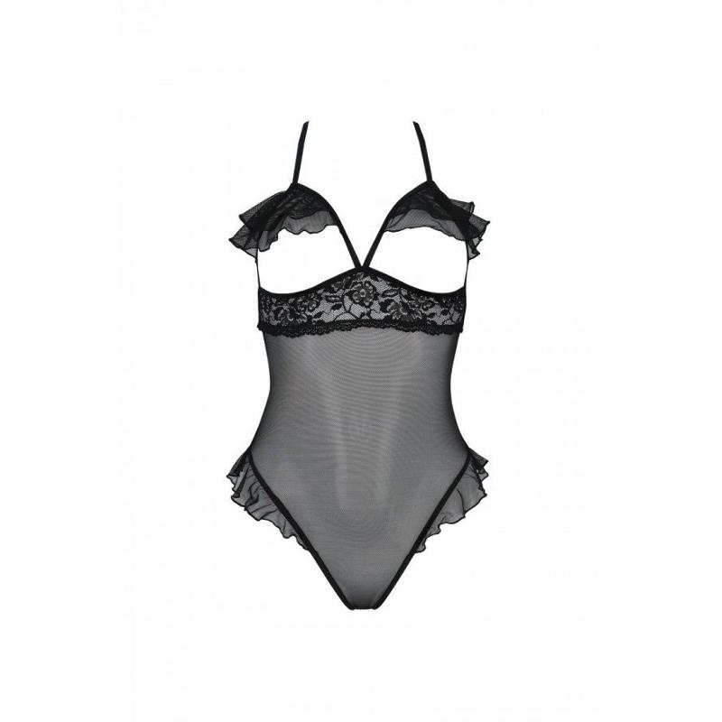 Еротичне боді Passion DOLLY BODY, L/XL, black, з відкритими чашками