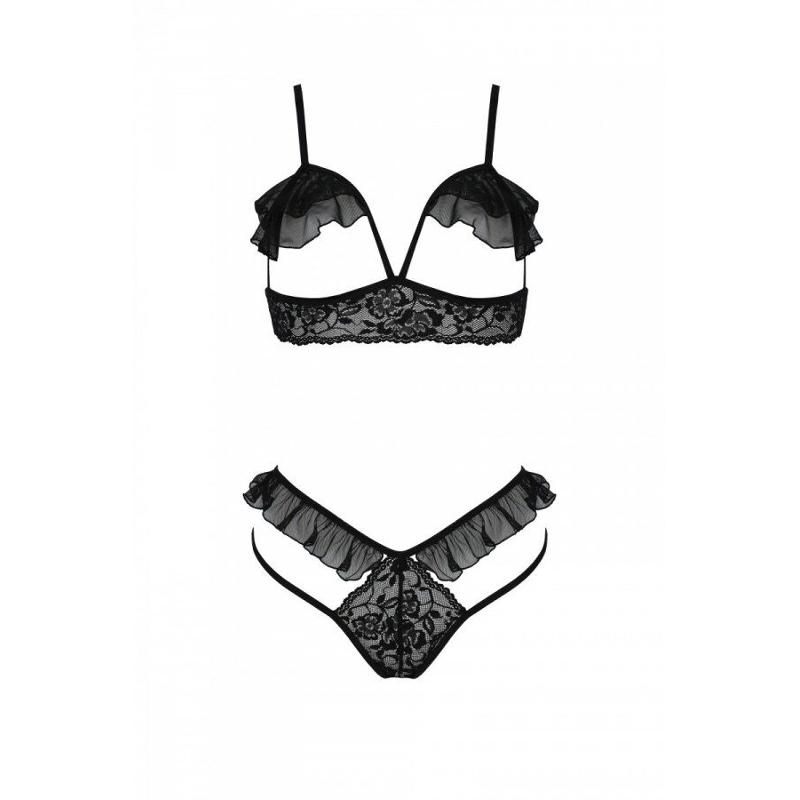 Еротичний комплект Passion DOLLY SET, S/M, black, з відкритими чашками