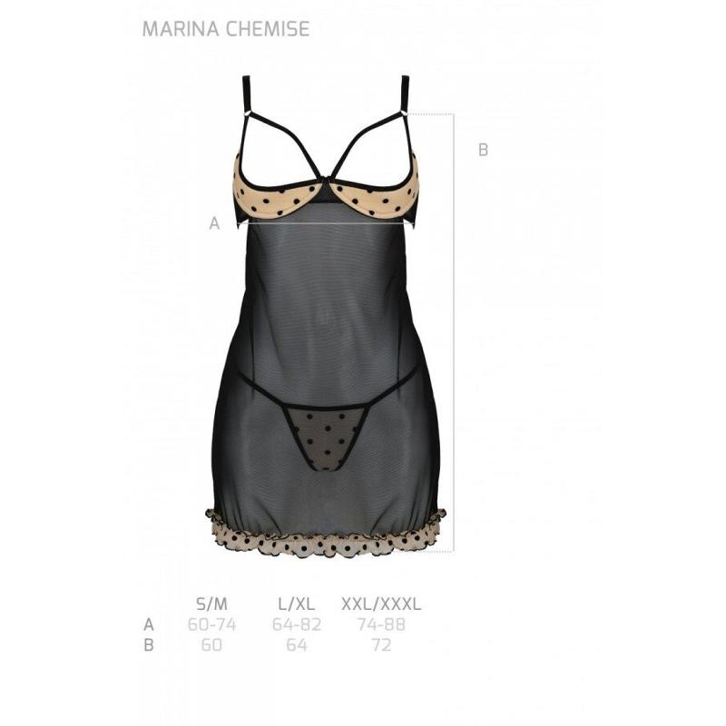 Еротичний пеньюар Passion MARINA CHEMISE, L/XL, beige