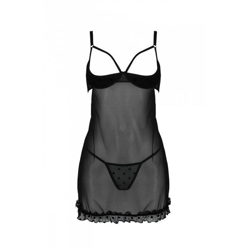 Еротичний пеньюар Passion MARINA CHEMISE, XXL/XXXL, black