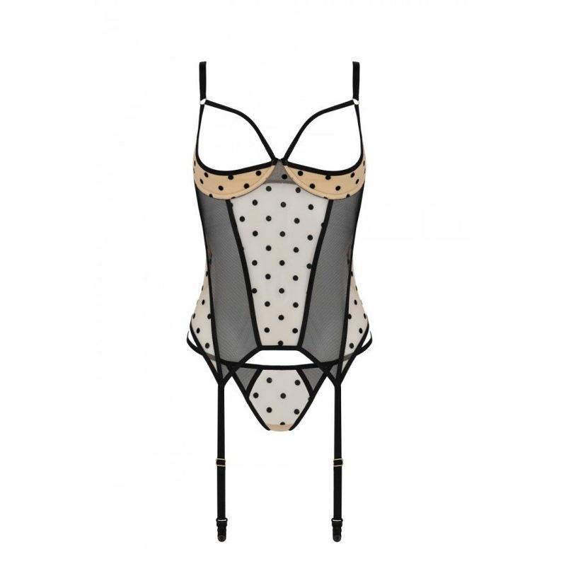 Корсет Passion MARINA CORSET, S/M, beige, з відкритими чашками