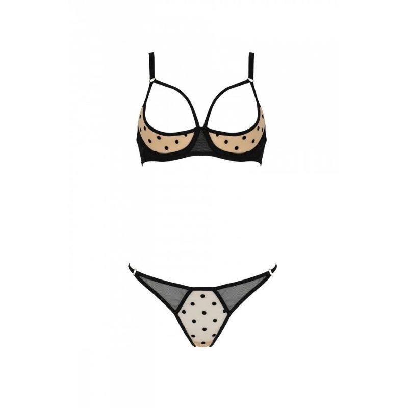 Еротичний комплект Passion MARINA SET WITH OPEN BRA, L/XL, beige, відкриті чашки