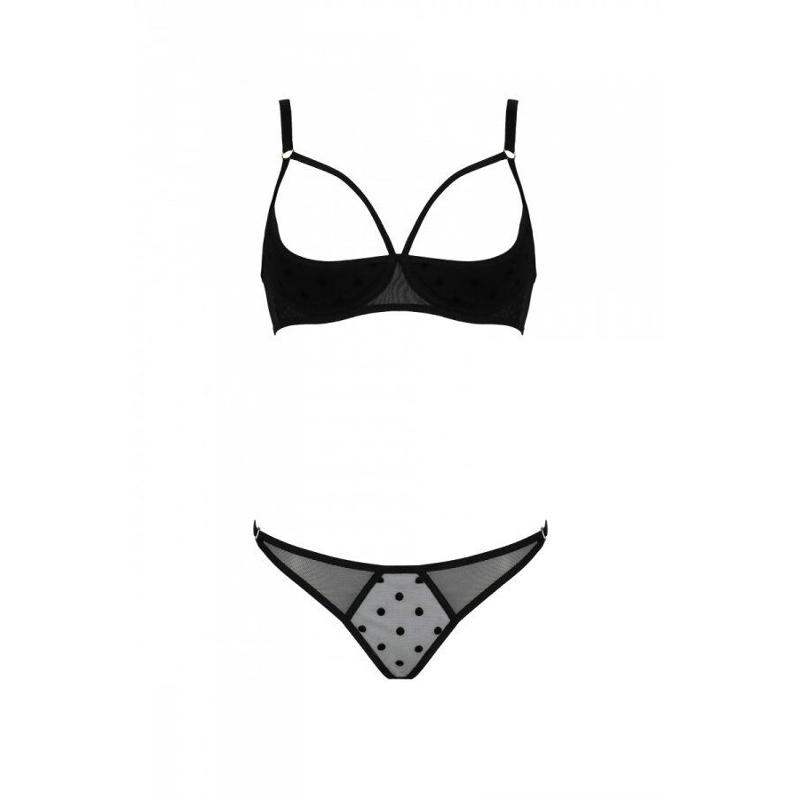 Еротичний комплект Passion MARINA SET WITH OPEN BRA, XXL/XXXL, black, відкриті чашки