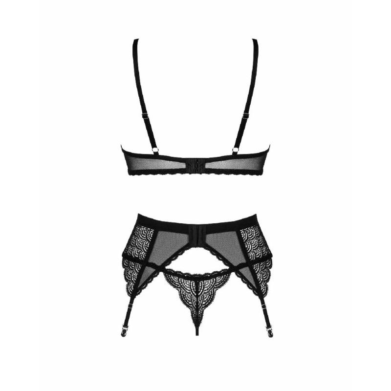 Комплект Obsessive Chemeris 3-pcs set XS/S, стрінги, пояс для панчіх, бюстгальтер