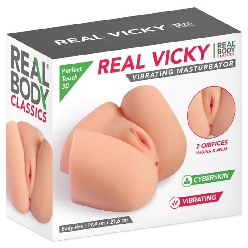Мастурбатор-півторс з вібрацією Real Body Real Vicky вагіна та анус, 22х19 см