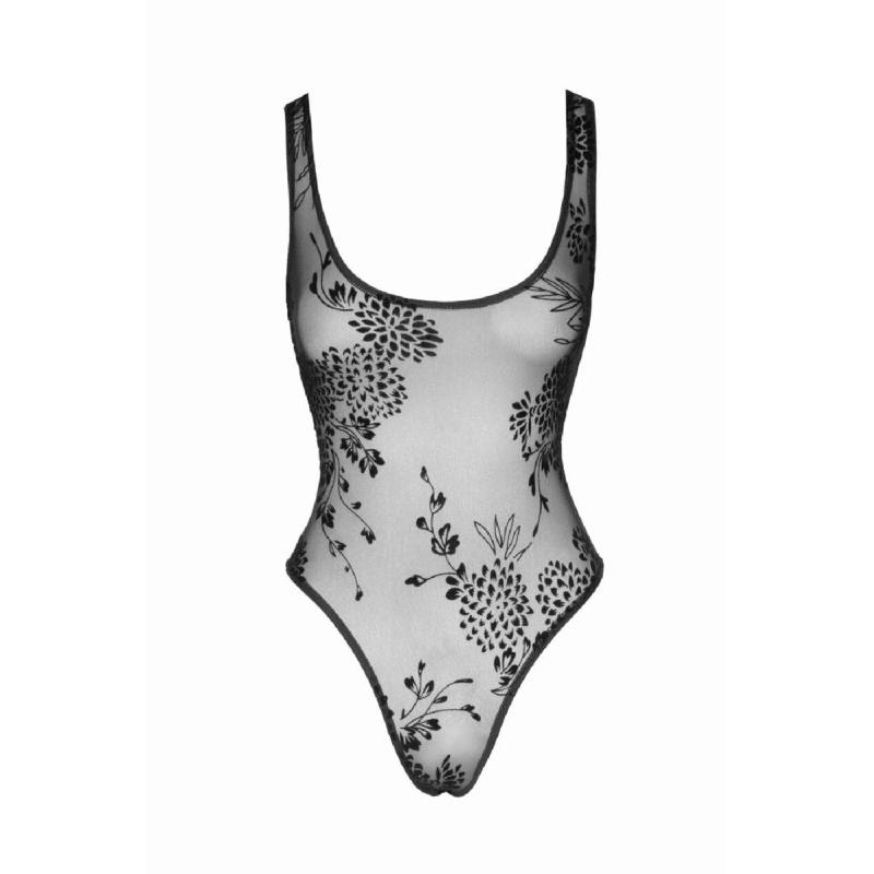 Боді Noir Handmade F242 Tulle body with patterned flock embroidery, L
