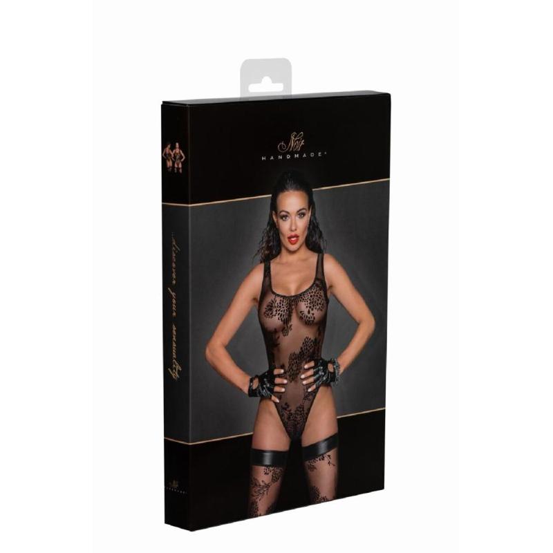 Боді Noir Handmade F242 Tulle body with patterned flock embroidery, L