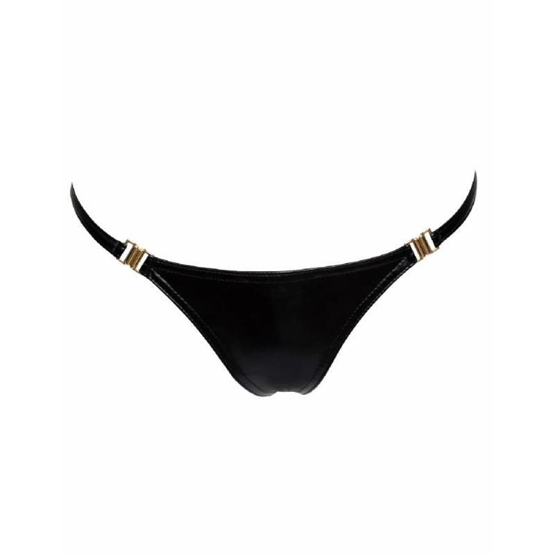 Трусики з мокрим ефектом Noir Handmade P008 Powerwetlook panty with gold clasp, 3XL, на застібках