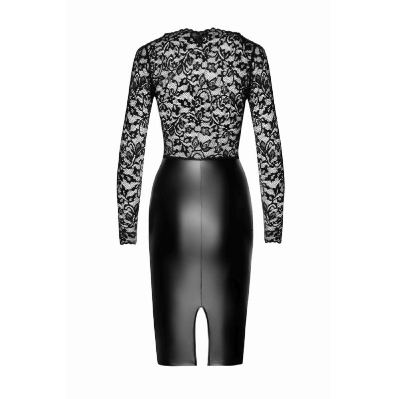 Сукня Noir Handmade F295 Euphoria, XL, black, мереживо, глибоке декольте, спідниця міді під латекс
