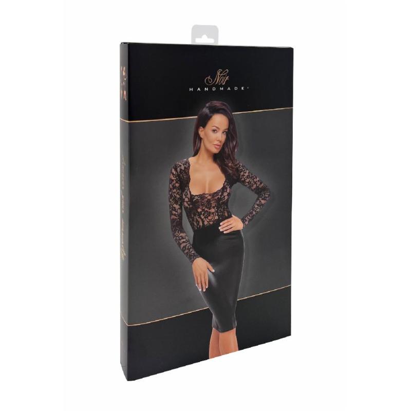 Сукня Noir Handmade F295 Euphoria, XL, black, мереживо, глибоке декольте, спідниця міді під латекс