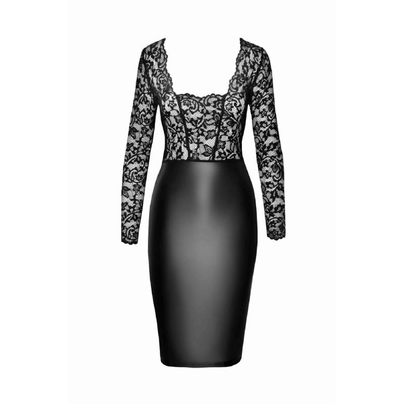 Сукня Noir Handmade F295 Euphoria, XXL, black, мереживо, глибоке декольте, спідниця міді під латекс